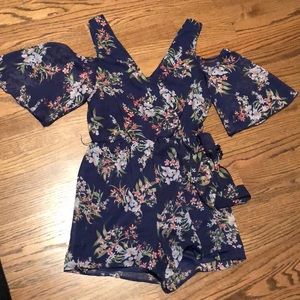 Floral cold shoulder romper
